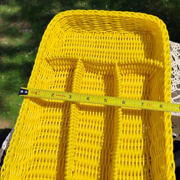yellow vintage woven wicker look drawer organizer or silverware organizer OOAK - Picture 6 of 8